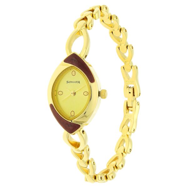 Sonata NL8069YM02 | Sonata Quartz Analog Champagne Dial Metal Strap Watch for Women