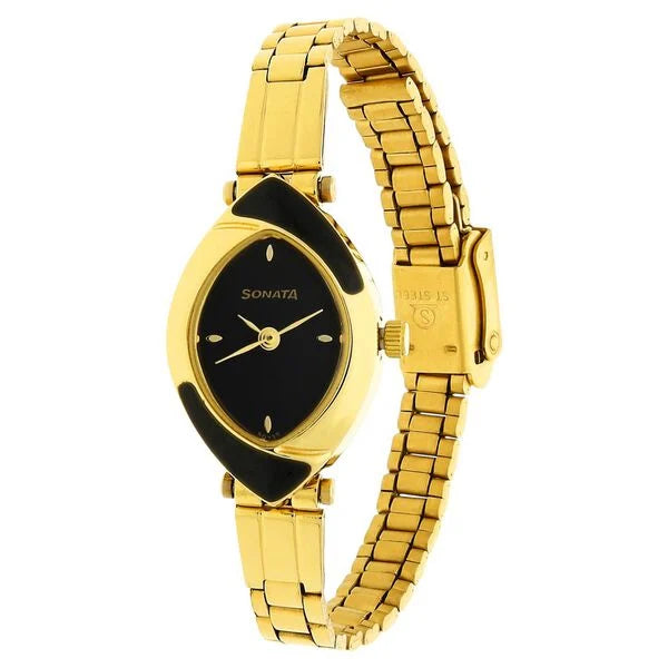 Sonata NS8069YM04 | Sonata Quartz Analog Black Dial Stainless Steel Strap Watch for Women