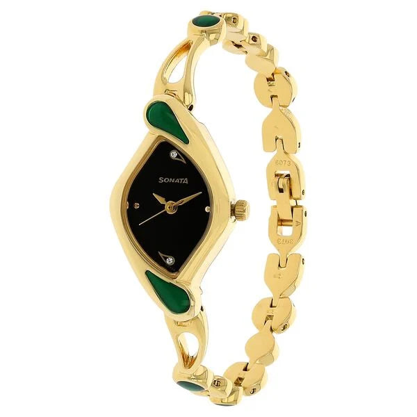 Sonata NK8073YM02 | Sonata Quartz Analog Black Dial Metal Strap Watch for Women