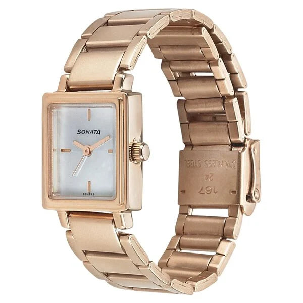 Sonata 8080WM01 | Sonata Blush Mother of Pearl Dial Women Watch With Stainless Steel Strap