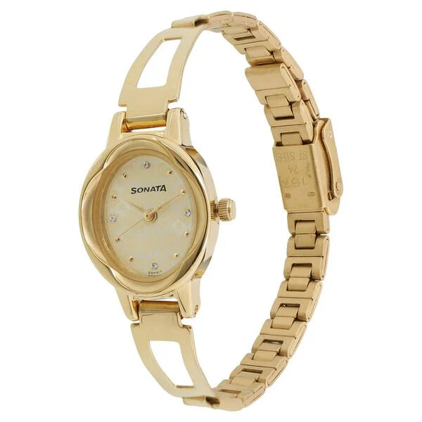Sonata NS8085YM05 | Sonata Pankh Champagne Dial Women Watch With Stainless Steel Strap