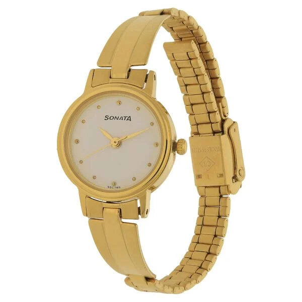 Sonata NS8096YM04 | Sonata Quartz Analog White Dial Stainless Steel Strap Watch for Women