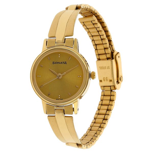 Sonata NS8096YM05 | Sonata Quartz Analog Champagne Dial Stainless Steel Strap Watch for Women