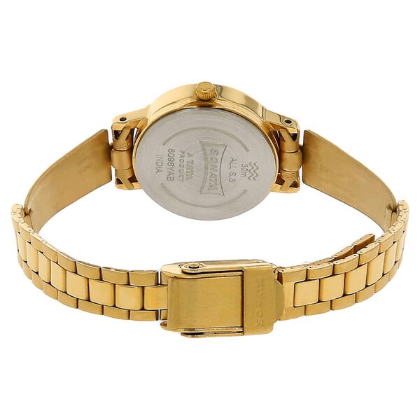Sonata NS8096YM05 | Sonata Quartz Analog Champagne Dial Stainless Steel Strap Watch for Women