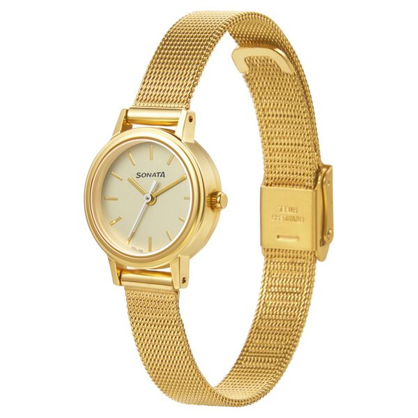 Sonata NS8096YM08 | Sonata Essentials Champagne Dial Women Watch With Stainless Steel Strap
