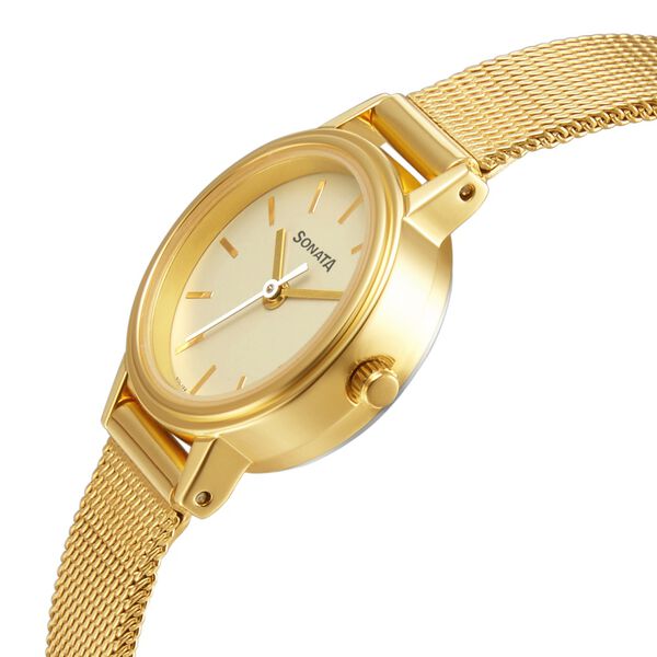 Sonata NS8096YM08 | Sonata Essentials Champagne Dial Women Watch With Stainless Steel Strap