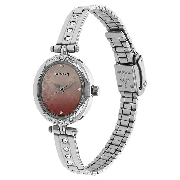 Sonata NK8118SM01 | Sonata Quartz Analog Pink Dial Stainless Steel Strap Watch for Women