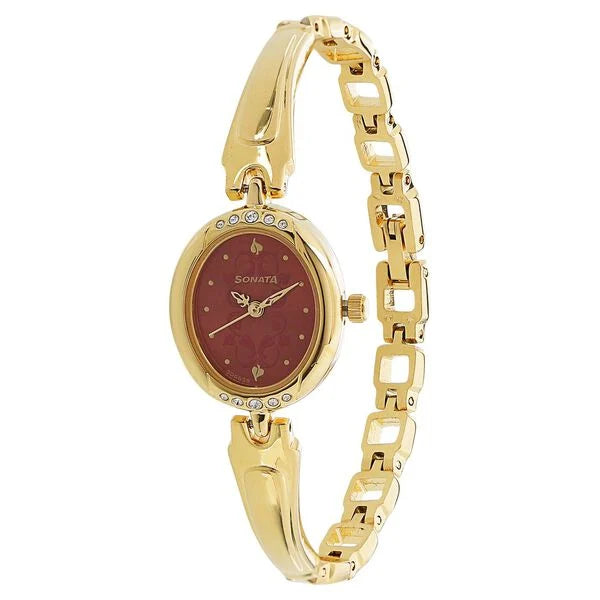 Sonata NK8118YM05 | Sonata Wedding Maroon Dial Women Watch With Metal Strap