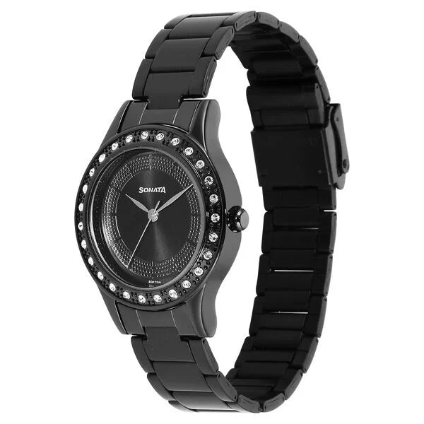 Sonata 8123NM01 | Sonata Quartz Analog Black Stainless Steel Strap for Women