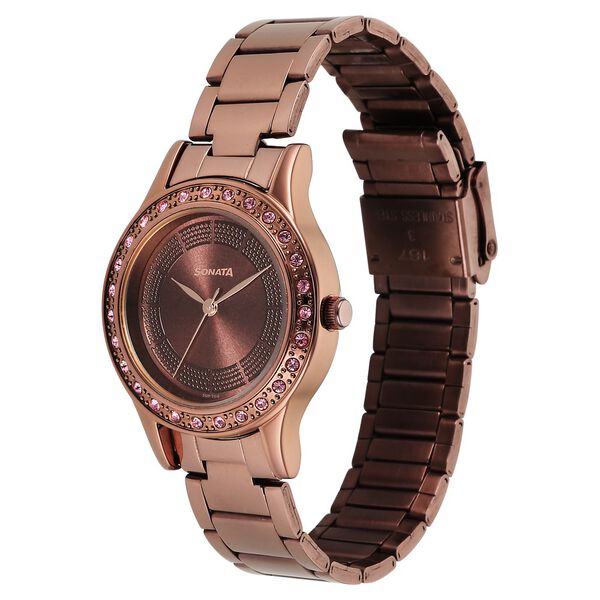 Sonata 8123QM01 | Sonata Quartz Analog Brown Stainless Steel Strap for Women