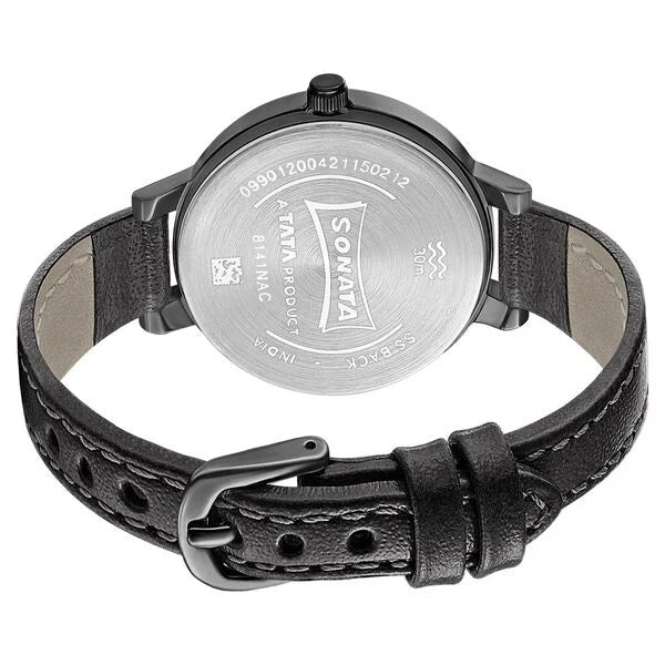 Sonata 8141NL04 | Sonata Unveil Black Dial Women Watch With Leather Strap