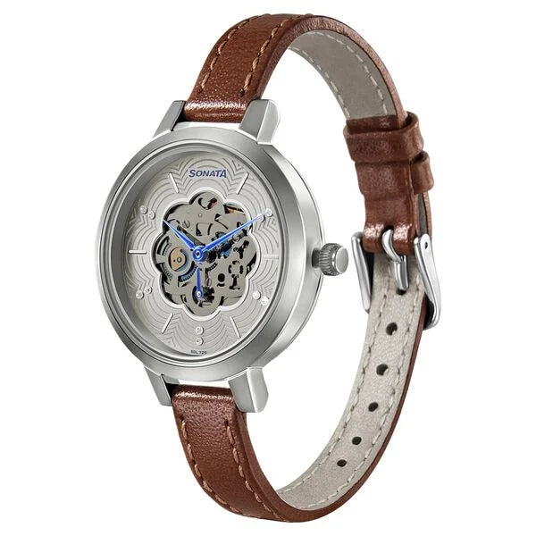 Sonata 8141SL05 | Sonata Unveil Quartz Multifunction Leather Strap Watch for Women