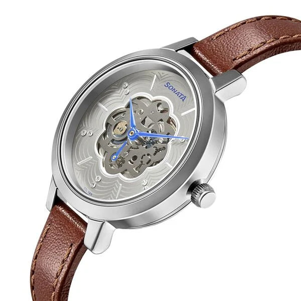 Sonata 8141SL05 | Sonata Unveil Quartz Multifunction Leather Strap Watch for Women
