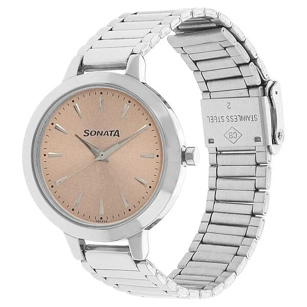 Sonata NS8141SM01 | Sonata Elite Rose Gold Dial Women Watch With Stainless Steel Strap