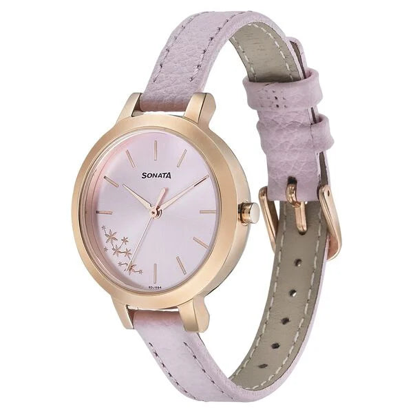 Sonata NP8141WL04 | Sonata Blush It Up Pink Dial Women Watch With Leather Strap