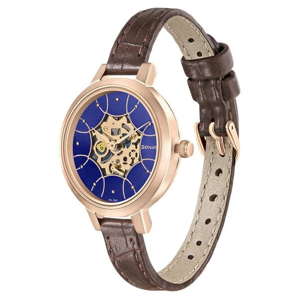 Sonata 8141WL08 | Sonata Unveil Quartz Multifunction Leather Strap Watch for Women
