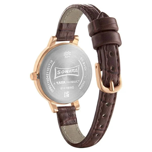 Sonata 8141WL08 | Sonata Unveil Quartz Multifunction Leather Strap Watch for Women