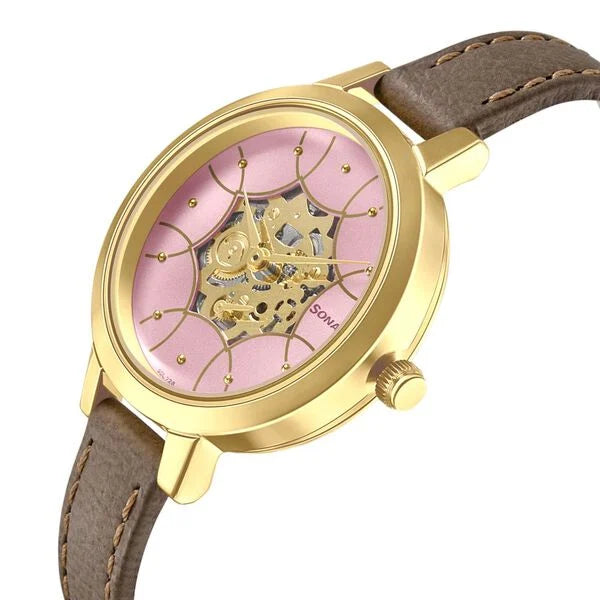 Sonata 8141YL02 | Sonata Unveil Quartz Multifunction Leather Strap Watch for Women