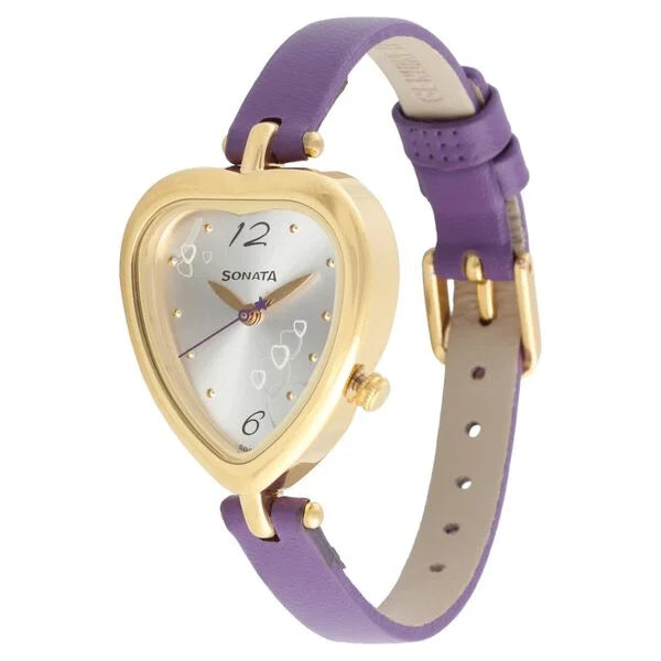 Sonata NK8142YL01 | Sonata Quartz Analog Silver Dial Leather Strap Watch for Women