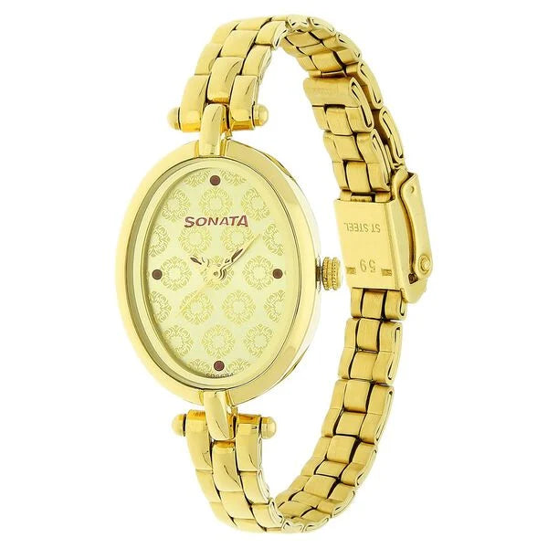 Sonata 8148YM01 | Sonata Wedding Champagne Dial Women Watch With Stainless Steel Strap