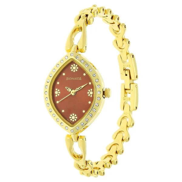 Sonata NK8149YM01 | Sonata Wedding Maroon Dial Women Watch With Metal Strap