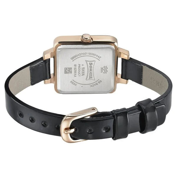 Sonata 8152WL01 | Sonata Blush It Up Black Dial Women Watch With Leather Strap