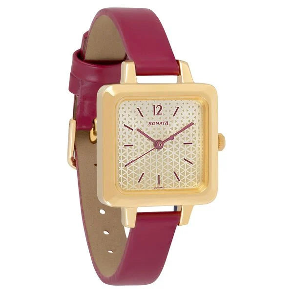 Sonata 8152YL02 | Sonata Splash Champagne Dial Women Watch With Leather Strap
