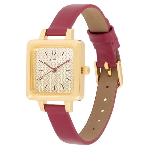 Sonata 8152YL02 | Sonata Splash Champagne Dial Women Watch With Leather Strap
