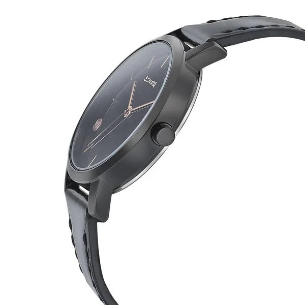 Sonata NP8164NL02 | Sonata Onyx Black Dial Women Watch With Leather Strap