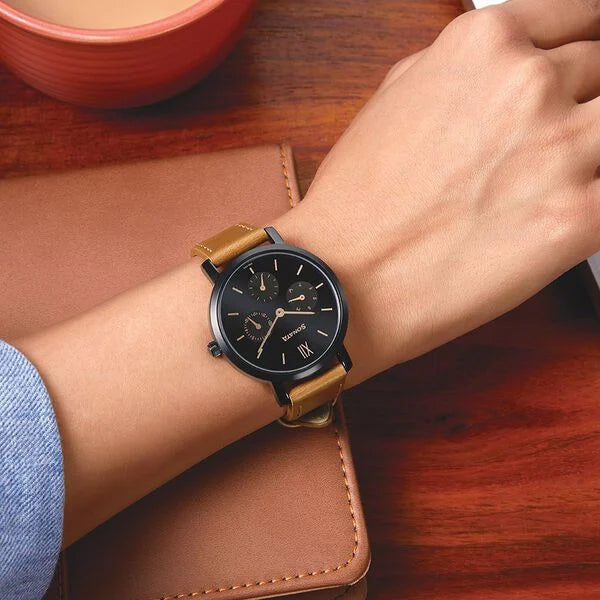 Sonata NP8164NL03 | Sonata Multifunctions Black Dial Women Watch With Leather Strap