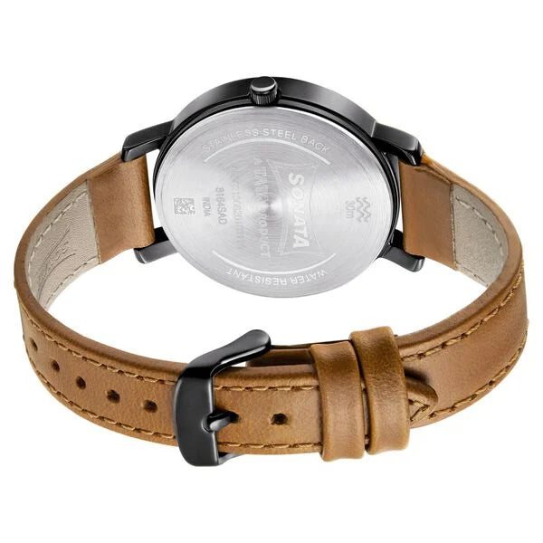 Sonata NP8164NL03 | Sonata Multifunctions Black Dial Women Watch With Leather Strap
