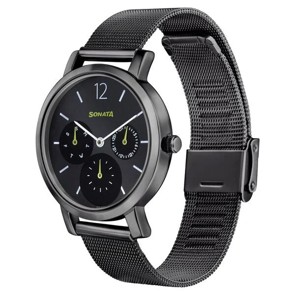 Sonata NP8164NM03 | Sonata Multifunctions Black Dial Women Watch With Metal Strap