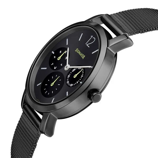 Sonata NP8164NM03 | Sonata Multifunctions Black Dial Women Watch With Metal Strap