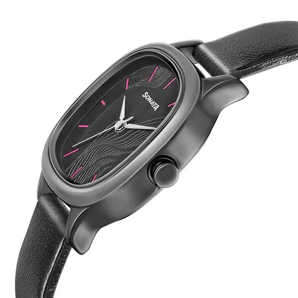Sonata 8173NL01 | Sonata Linnea Black Dial Women Watch With Leather Strap