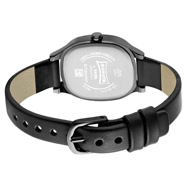 Sonata 8173NL01 | Sonata Linnea Black Dial Women Watch With Leather Strap