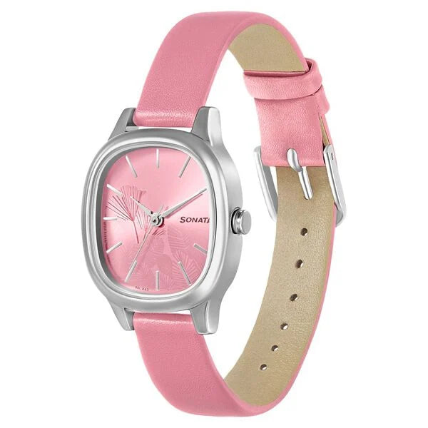 Sonata NS8173SL01 | Sonata Linnea Pink Dial Women Watch With Leather Strap