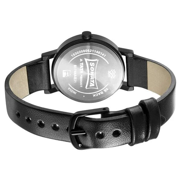 Sonata NS8174NL01 | Sonata Linnea Black Dial Women Watch With Leather Strap