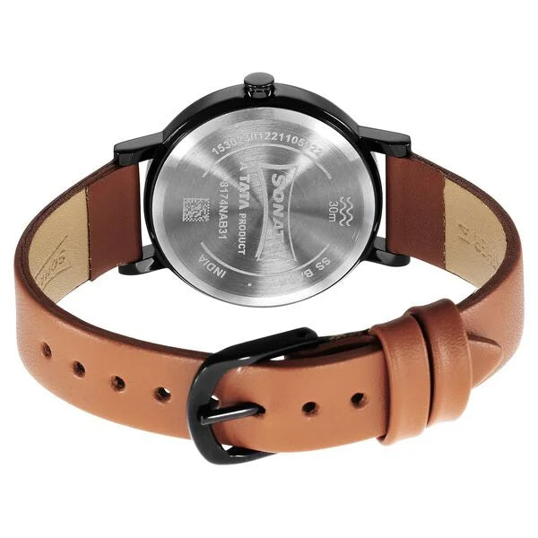Sonata NS8174NL03 | Sonata Essentials Black Dial Leather Strap Watch for Women