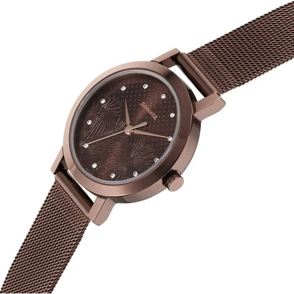 Sonata 8174QM02 | Sonata Quartz Analog Brown Stainless Steel Strap for Women