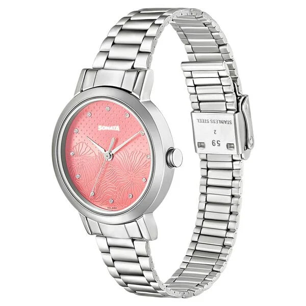 Sonata NS8174SM01 | Sonata Linnea Pink Dial Women Watch With Stainless Steel Strap
