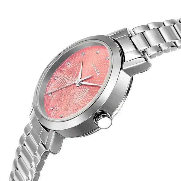 Sonata NS8174SM01 | Sonata Linnea Pink Dial Women Watch With Stainless Steel Strap