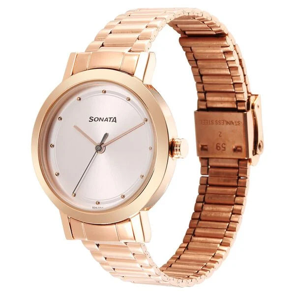 Sonata NS8174WM03 | Sonata Ladies Essentials Pink Dial Stainless Steel Strap Watch for Women