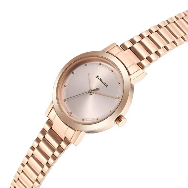 Sonata NS8174WM03 | Sonata Ladies Essentials Pink Dial Stainless Steel Strap Watch for Women