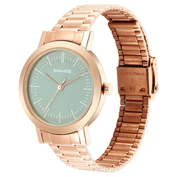 Sonata NS8174WM04 | Sonata Ladies Essentials Green Dial Stainless Steel Strap Watch for Women
