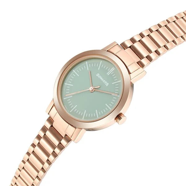 Sonata NS8174WM04 | Sonata Ladies Essentials Green Dial Stainless Steel Strap Watch for Women