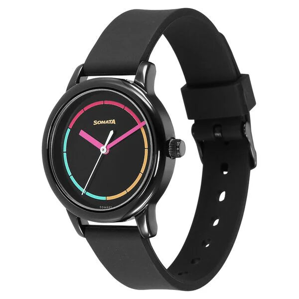 Sonata 8178NP01 | Sonata Splash Black Dial Women Watch With Plastic Strap