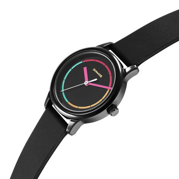 Sonata 8178NP01 | Sonata Splash Black Dial Women Watch With Plastic Strap