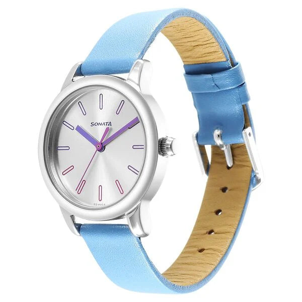 Sonata 8178SL01 | Sonata Splash Silver Dial Women Watch With Leather Strap