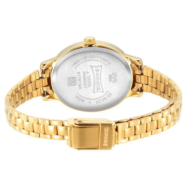 Sonata 8179YM01 | Sonata Classic Gold Silver Dial Metal Strap Watch for Women