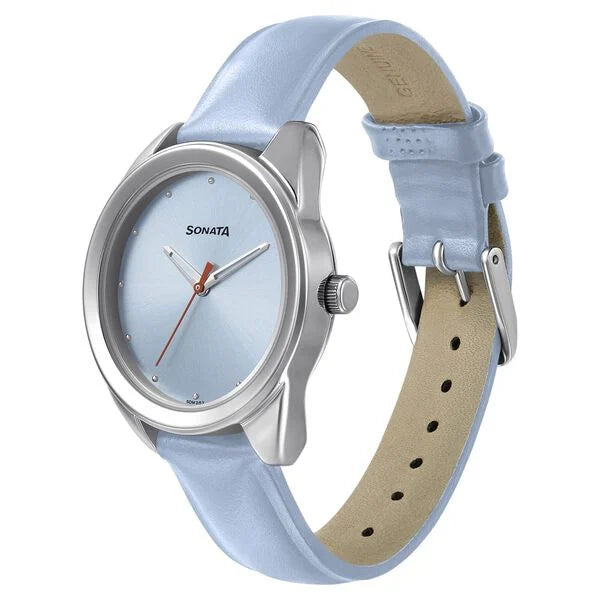 Sonata 8182SL01 | Sonata Women of Steel Blue Dial Leather Strap Watch for Women